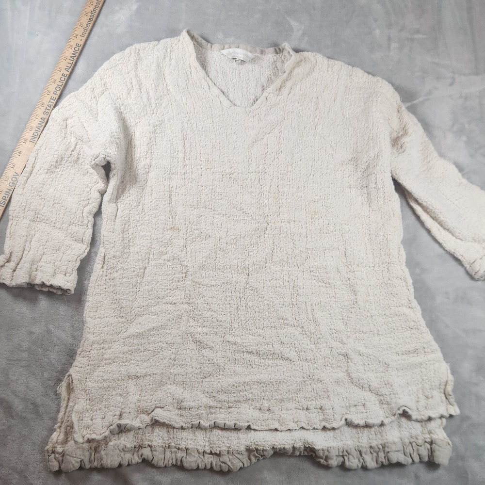 Crown Linen Designs Womens S/M Oatmeal 100% Linen Layered Lagenlook Tunic Dress